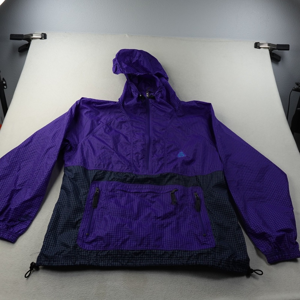 Vintage Nike ACG Grid Anorak Mens L Purple Hooded Windbreaker Pullover 90s
